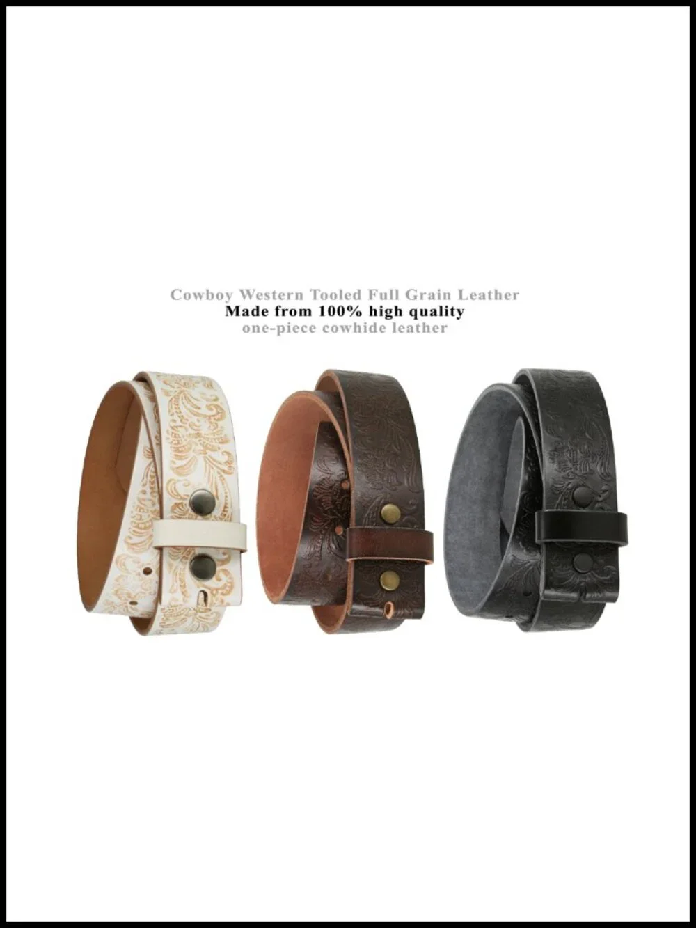 Western Tooled Floral Embossed Full Grain Genuine Leather Belt 1.5